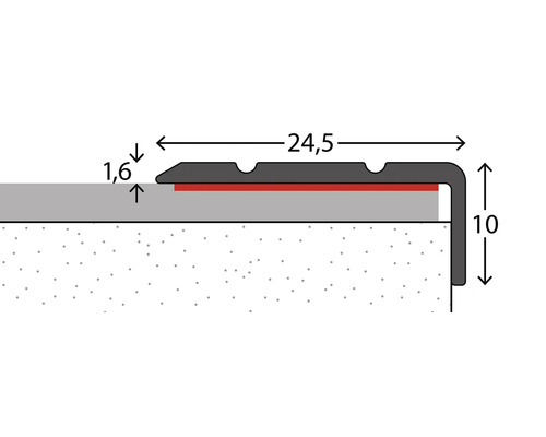 Technische tekening van een trapprofiel met maataanduidingen