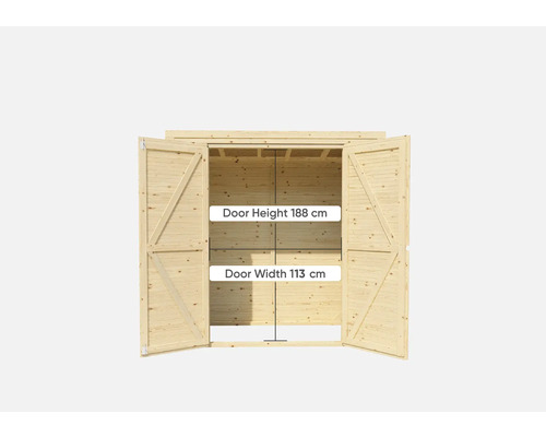 Afmetingen tuinkastdeur: 188 cm hoog, 113 cm breed