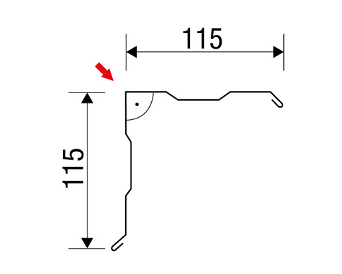 Technische tekening van een hoek met afmetingen van 115 mm