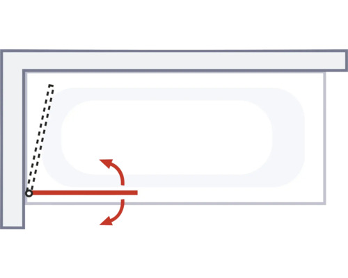 Grafische weergave van een badkamerinbouwsituatie met zwenkarm