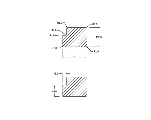 Technische tekening van een profiel met maatvoering