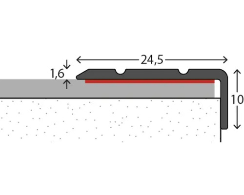 Illustratie van een trapkantprofiel met maatvoering