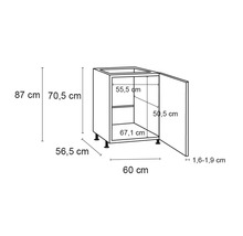 Schema van een keukenkast met afmetingen