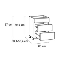 Keukenkast met drie laden, afmetingen 87 x 60 x 58,4 centimeter