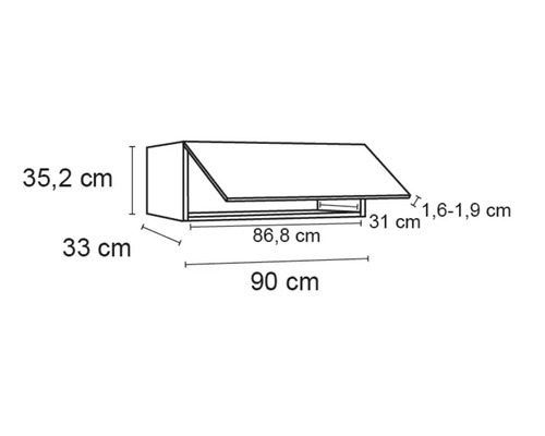 Technische tekening van een wandkast met afmetingen in centimeters
