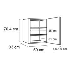 Technische tekening van een hangkast met afmetingen