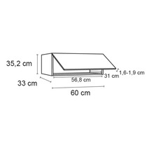 Technische tekening van een hangkast met afmetingen in centimeters