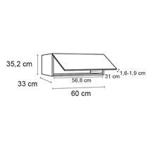 Technische tekening van een hangkast met afmetingen