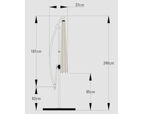 Maataanduidingen van een zweefparasol
