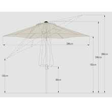 Technische tekening van een parasol met maatvoering
