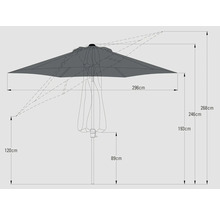 Technische tekening van een parasol met afmetingen