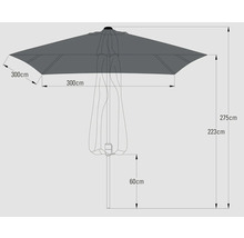 Afbeelding van een parasol met afmetingen