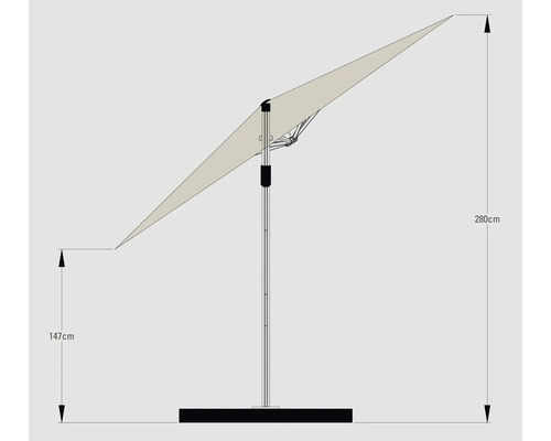 Zijarmparasol met afmetingen van 147 cm en 280 cm