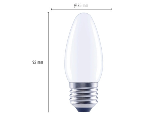 Kaarslamp met afmetingen van 92 mm hoogte en 35 mm diameter