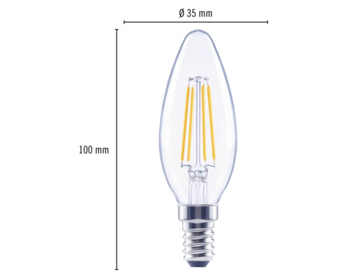 Heldere ledlamp in kaarsvorm met E14 fitting, diameter 35 millimeter, hoogte 100 millimeter