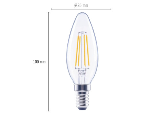LED-lamp in druppelvorm met E14 fitting, afmetingen 100 mm x 35 mm