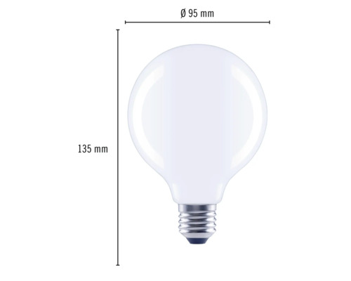 Decoratieve gloeilamp met afmetingen 135 mm hoog en 95 mm diameter