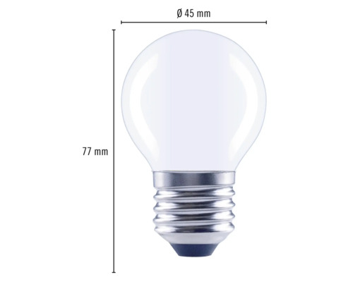 Bolvormige lamp met afmetingen 77 mm hoogte en 45 mm diameter