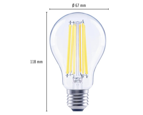 LED-lamp met afmetingen 118 mm hoogte en 67 mm diameter