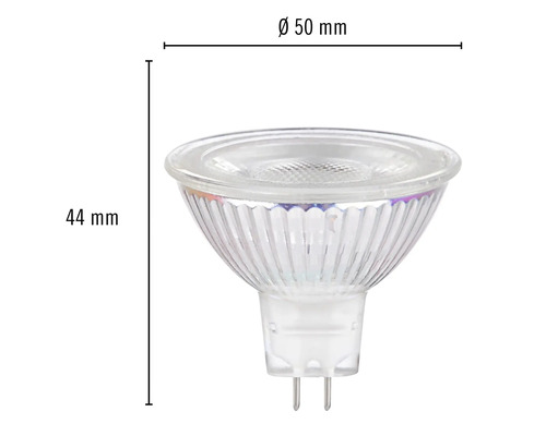 MR16 lamp met een afmeting van 44 bij 50 millimeter