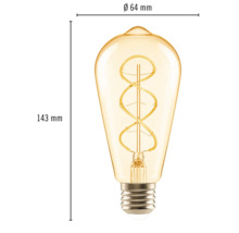 Gloeilamp met afmetingen diameter 64 millimeter en hoogte 143 millimeter