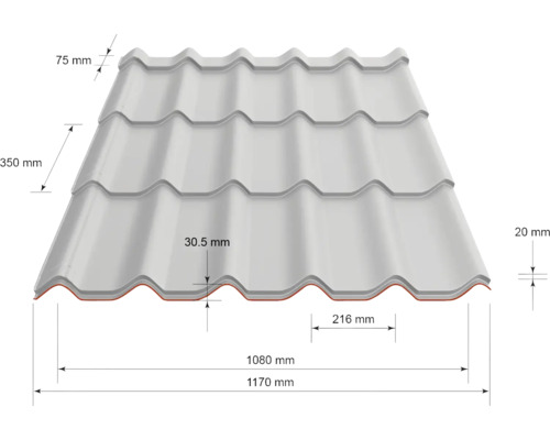 Dakpan met maatvoering