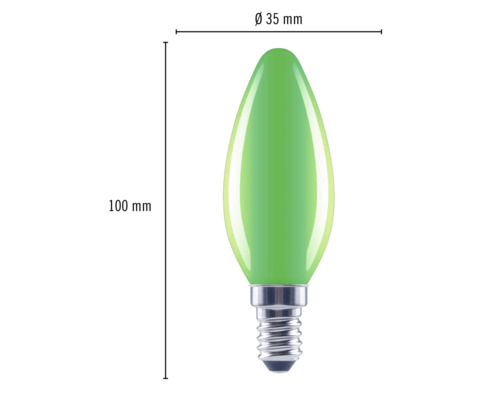 Groene 100 millimeter LED lamp met E14 fitting en 35 millimeter diameter