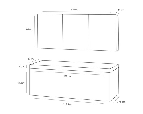 Maataanduiding van een wandkast en een opbergbox