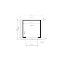 Plattegrond met afmetingen: 226 cm breed, 232 cm hoog, 4,03 vierkante meter oppervlakte