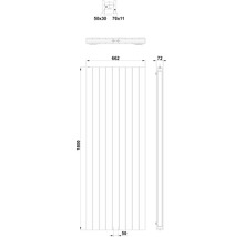 Technische tekening van een radiator met maatvoering.