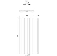 Technische tekening van een radiator met maatvoering