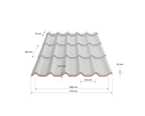 Dakplaat met afmetingen 1170 mm x 1080 mm