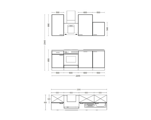 Keukenindeling met afmetingen voor planning