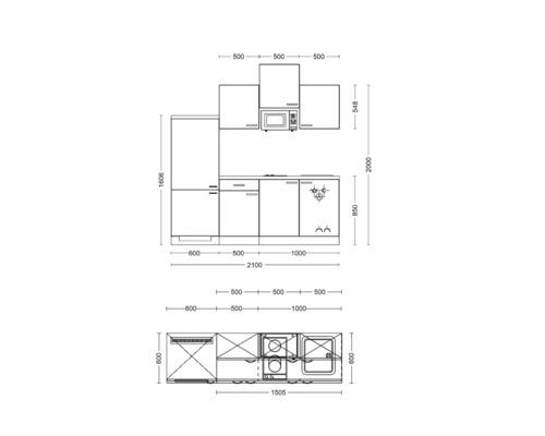 Keukenplan met afmetingen voor keukenontwerp
