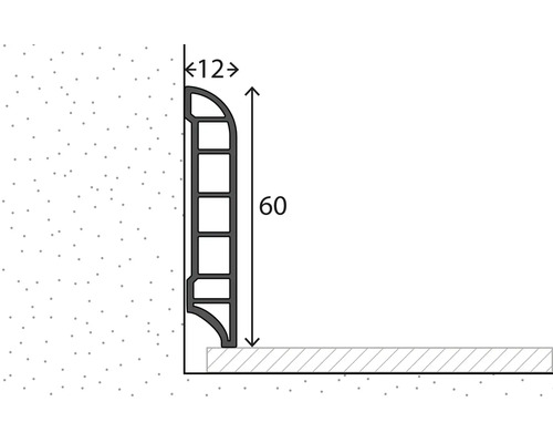 Afbeelding van een plintprofiel met afmetingen van 12 bij 60 millimeter.