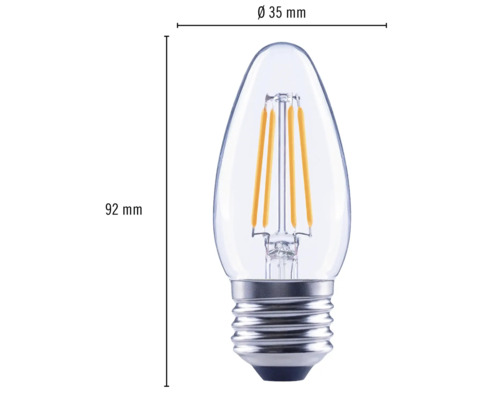Gloeilamp met afmetingen van 35 millimeter diameter en 92 millimeter hoogte
