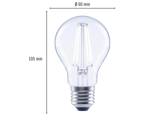 Afbeelding van een LED-lamp met afmetingen van 105 mm hoog en 60 mm in diameter