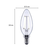 E14 LED lamp in kaarsvorm, 35 mm diameter en 100 mm lang