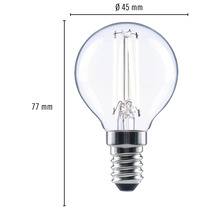 LED lamp met E14 fitting, 45 millimeter diameter en 77 millimeter hoogte