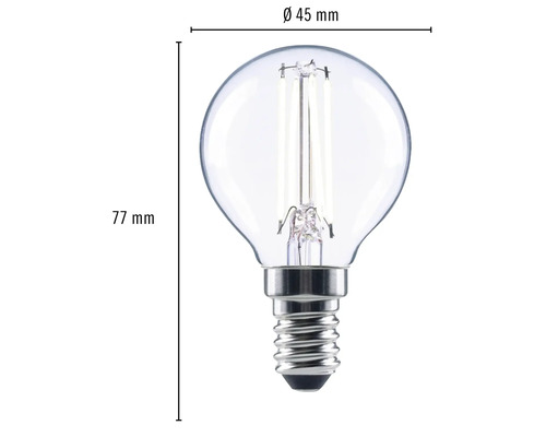 LED lamp met E14 fitting, 45 millimeter diameter en 77 millimeter hoogte