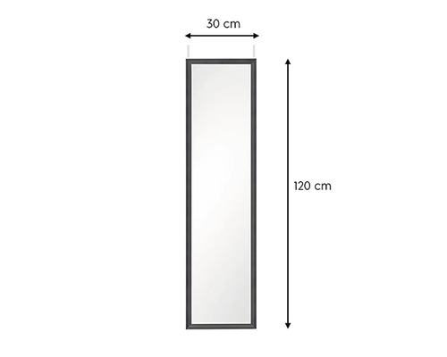 Rechthoekige spiegel met lijst en afmetingen van 30 bij 120 centimeter