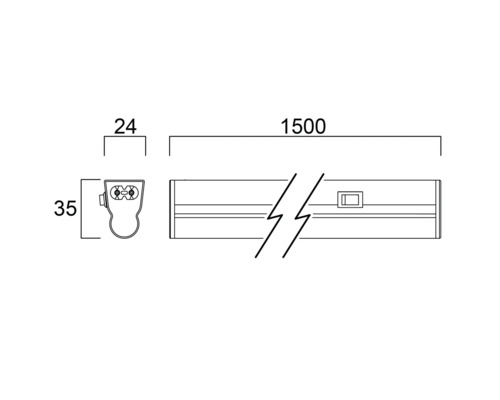 Technische tekening van een lamp met maatvoering.
