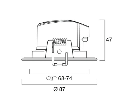 Technische tekening van een inbouwlamp met maatvoering