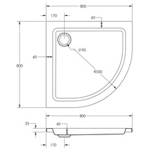 Douchebak vlak Monza 80x80x6 cm wit