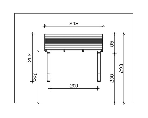 Technische tekening van een verhoogde tuinbakconstructie met afmetingen