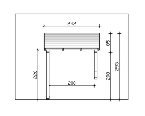 Technische tekening van een tuinbank met afmetingen