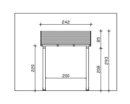 Technische tekening van een plantentafel met afmetingen