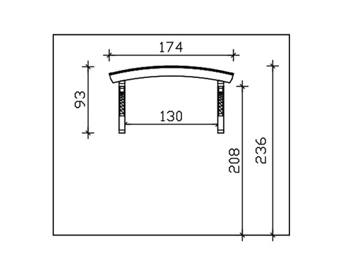 Technische tekening van een bank met afmetingen