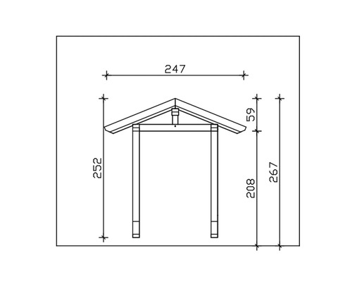 Technische tekening van een tuinhuis met maatvoering