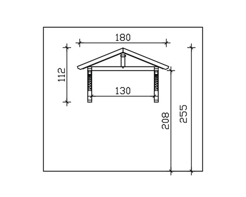 Technische tekening van een tuinhuis met afmetingen